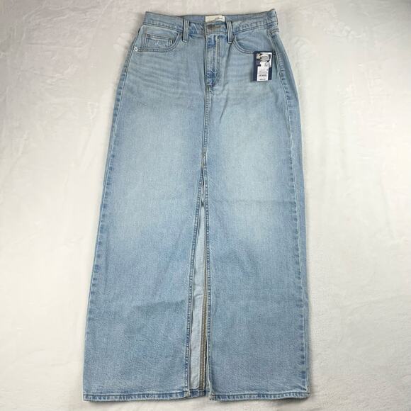 NWT Universal Thread Denim Maxi Skirt sz 6 Light Wash 28" Waist Front Slit Jean - Picture 2 of 11